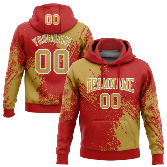 Custom Stitched Red Old Gold-White 3D Pattern Design Abstract Brush Stroke Sports Pullover Sweatshirt Hoodie - Main View