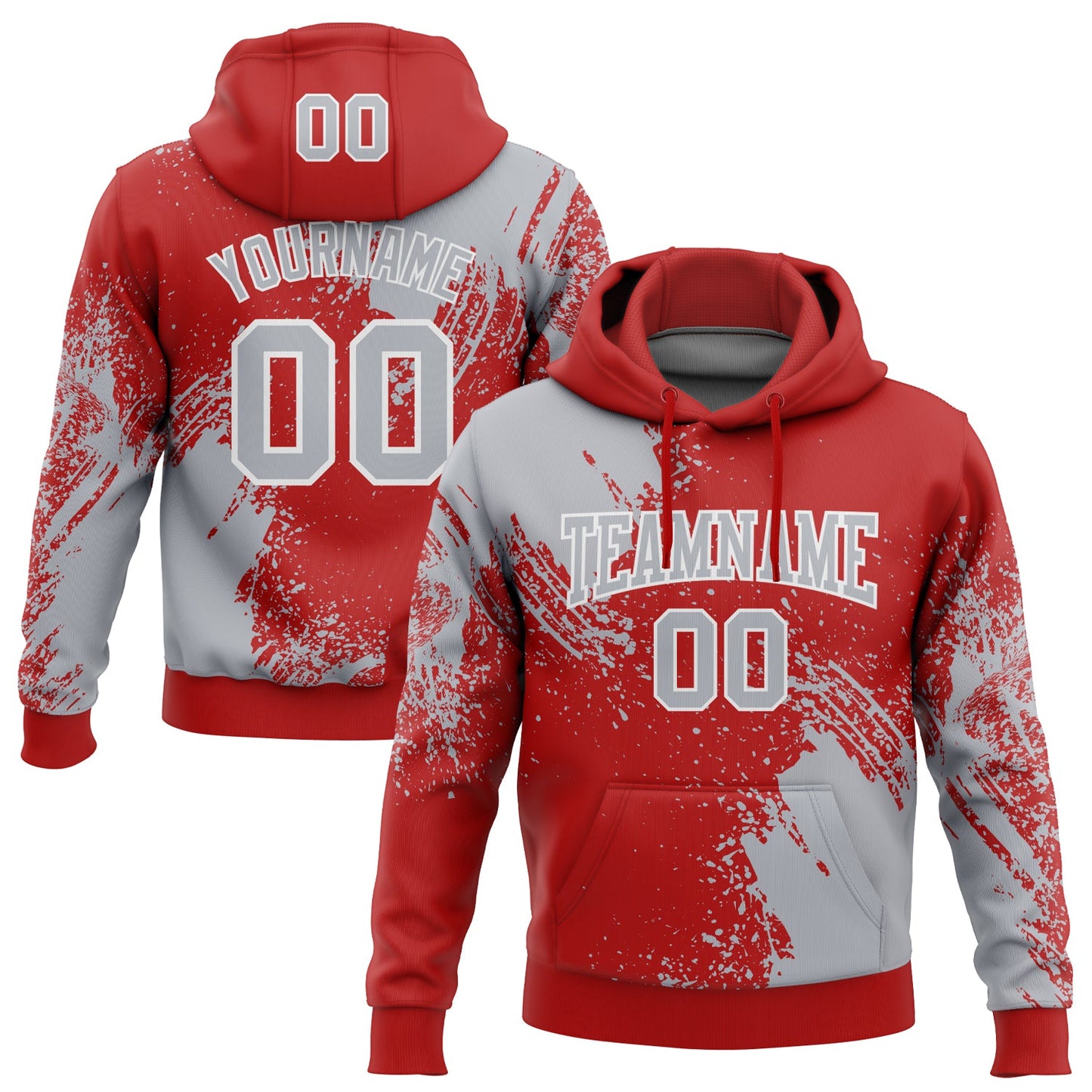 Custom Stitched Red Gray-White 3D Pattern Design Abstract Brush Stroke Sports Pullover Sweatshirt Hoodie - Main View