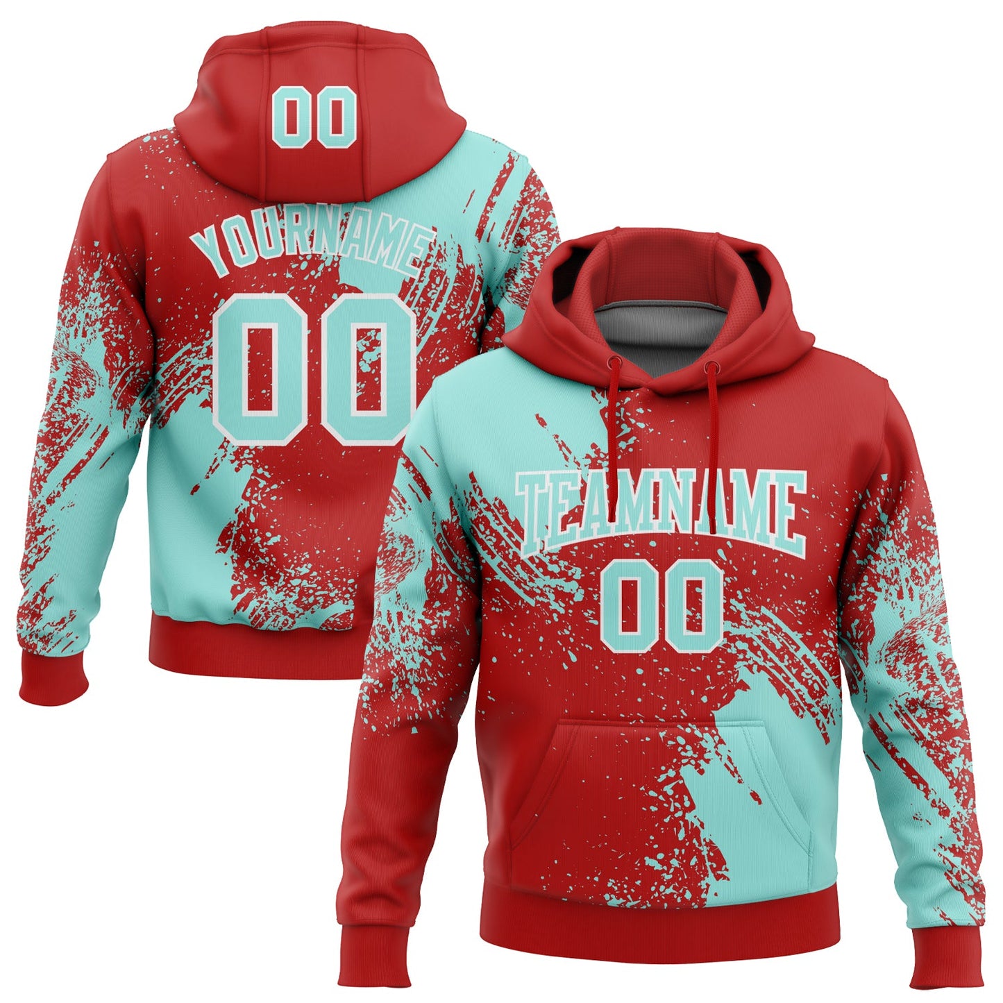 Custom Stitched Red Ice Blue-White 3D Pattern Design Abstract Brush Stroke Sports Pullover Sweatshirt Hoodie - Main View