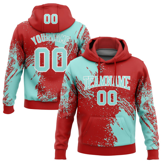 Custom Stitched Red Ice Blue-White 3D Pattern Design Abstract Brush Stroke Sports Pullover Sweatshirt Hoodie - Main View