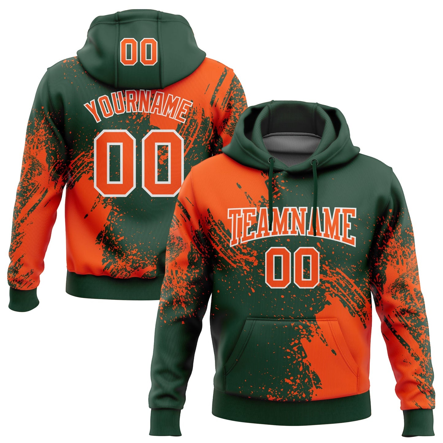 Custom Stitched Green Orange-White 3D Pattern Design Abstract Brush Stroke Sports Pullover Sweatshirt Hoodie - Main View