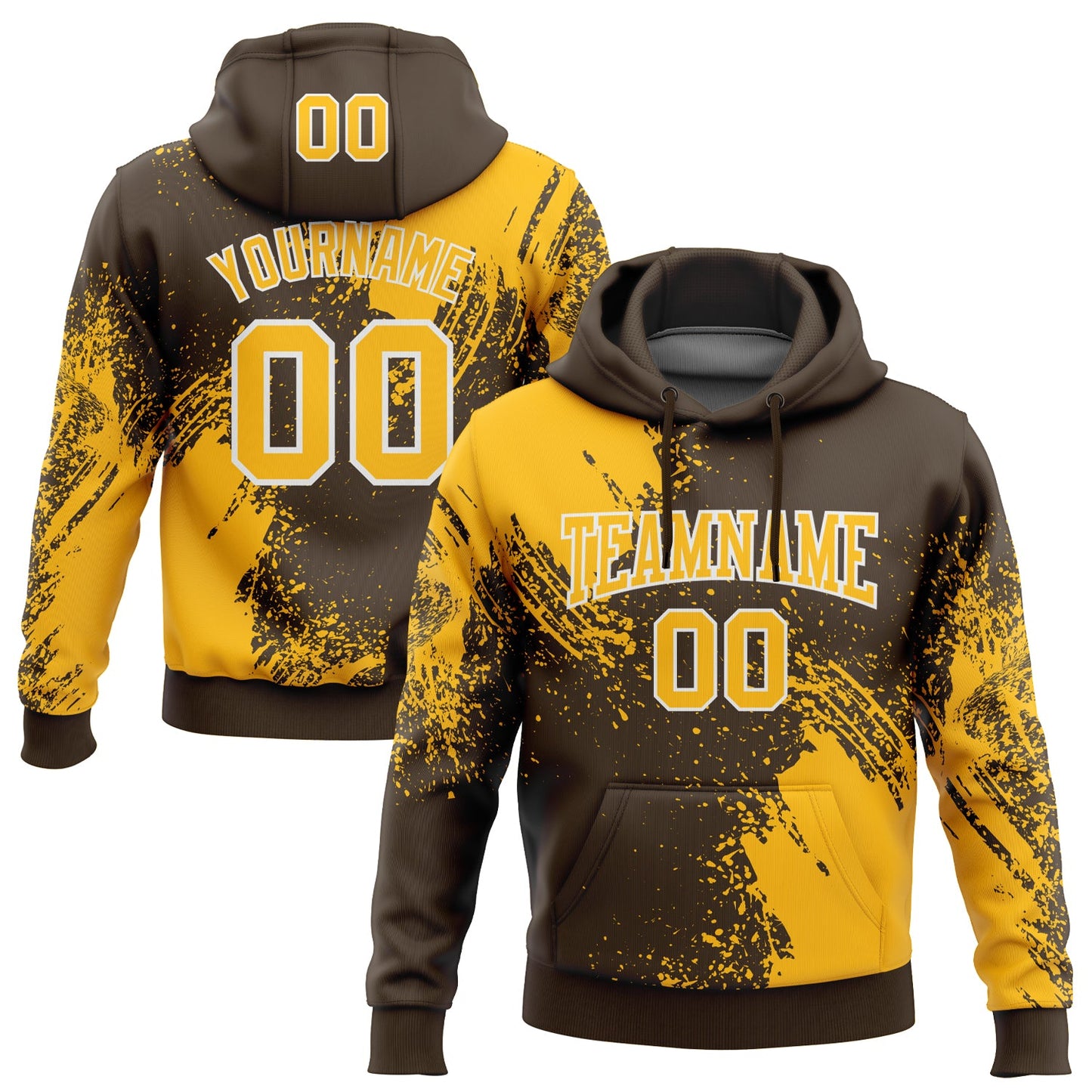 Custom Stitched Brown Gold-White 3D Pattern Design Abstract Brush Stroke Sports Pullover Sweatshirt Hoodie - Main View
