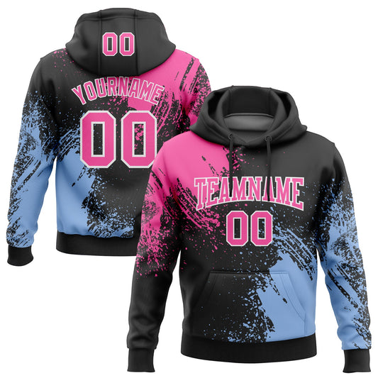 Custom Stitched Black Pink-Light Blue 3D Pattern Design Abstract Brush Stroke Sports Pullover Sweatshirt Hoodie - Main View