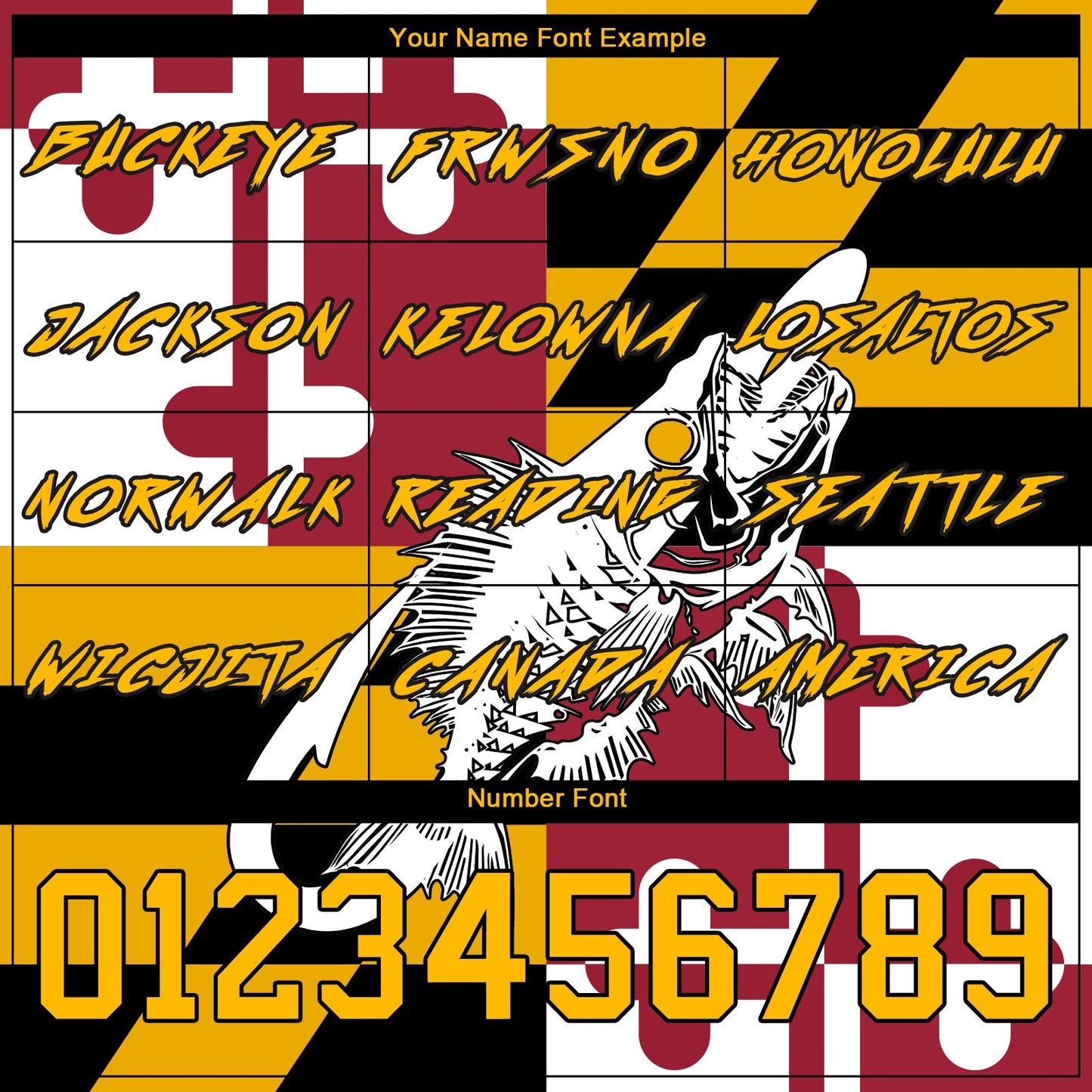 Custom Gold Black-Red 3D Maryland Flag And Fish Hook Skull Fishing Sports Pullover Sweatshirt Hoodie view 3
