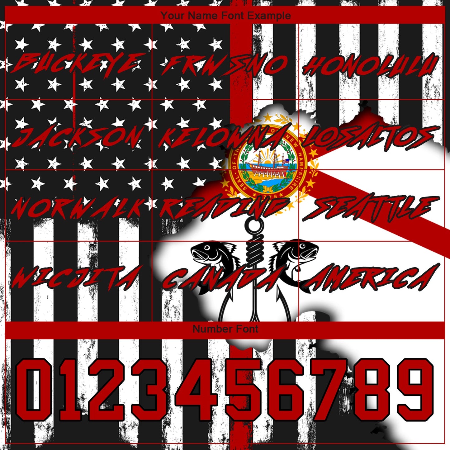 Custom Black Red-White 3D American Flag And Fish Hook Fishing Sports Pullover Sweatshirt Hoodie view 3