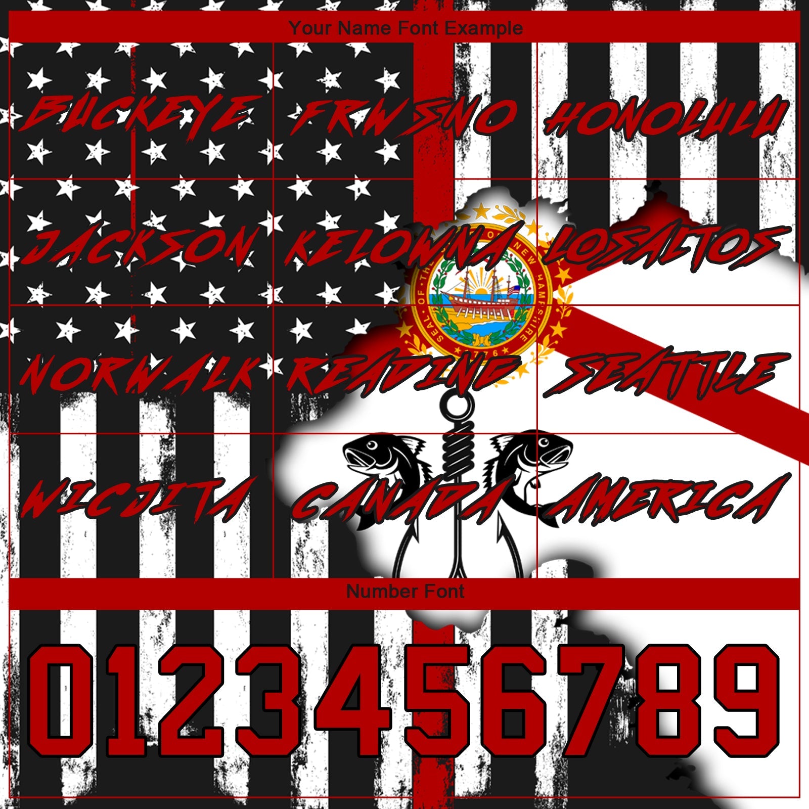 Custom Black Red-White 3D American Flag And Fish Hook Fishing Sports Pullover Sweatshirt Hoodie view 3