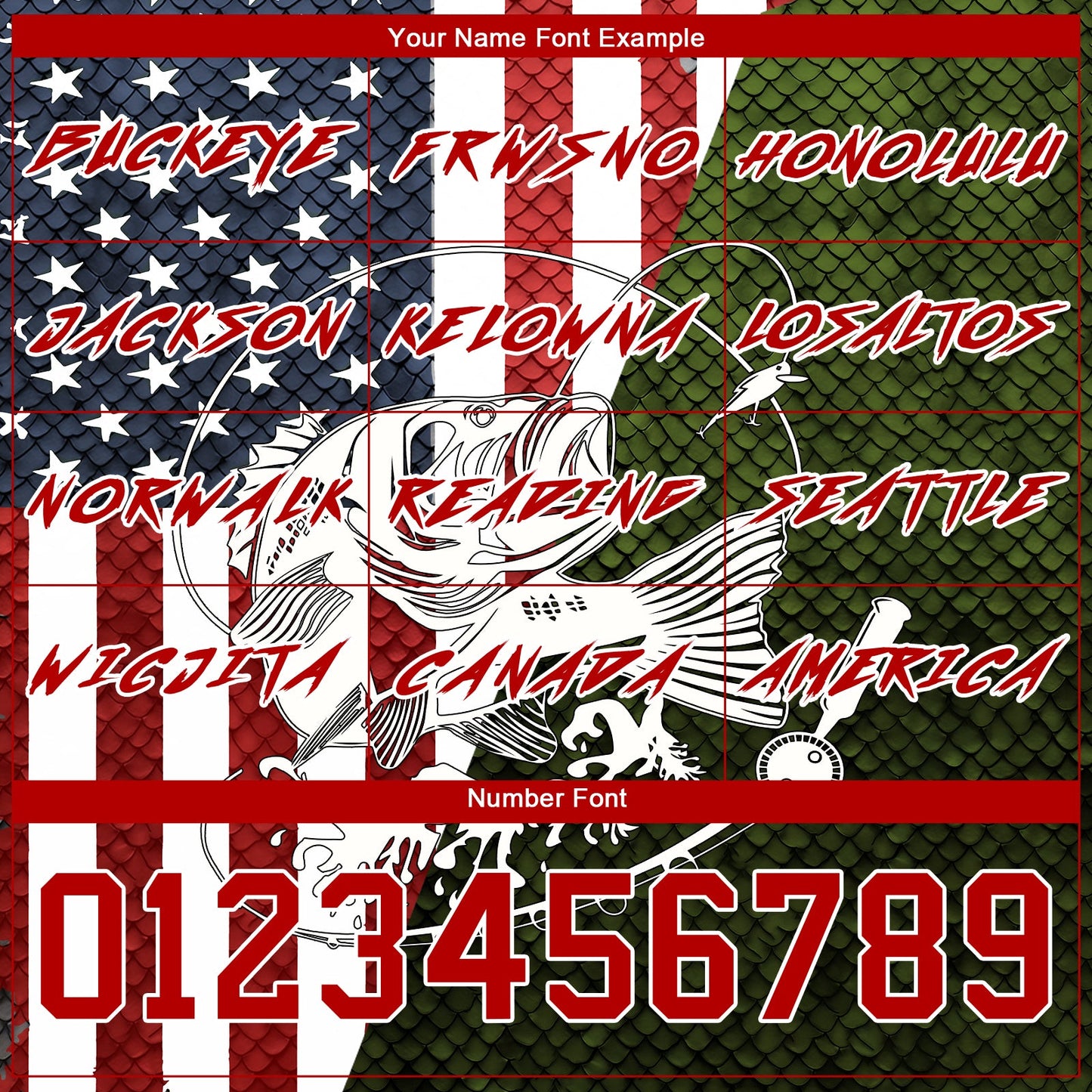 Custom Navy Red-Aurora Green 3D American Flag And Smallmouth Bass Fish Fishing Sports Pullover Sweatshirt Hoodie view 3