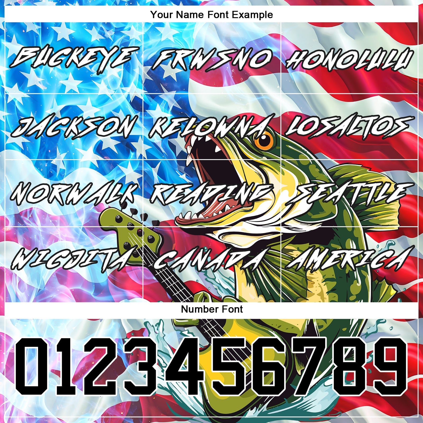 Custom Sky Blue Black-Red 3D American Flag And Largemouth Bass Fish Fishing Sports Pullover Sweatshirt Hoodie view 3