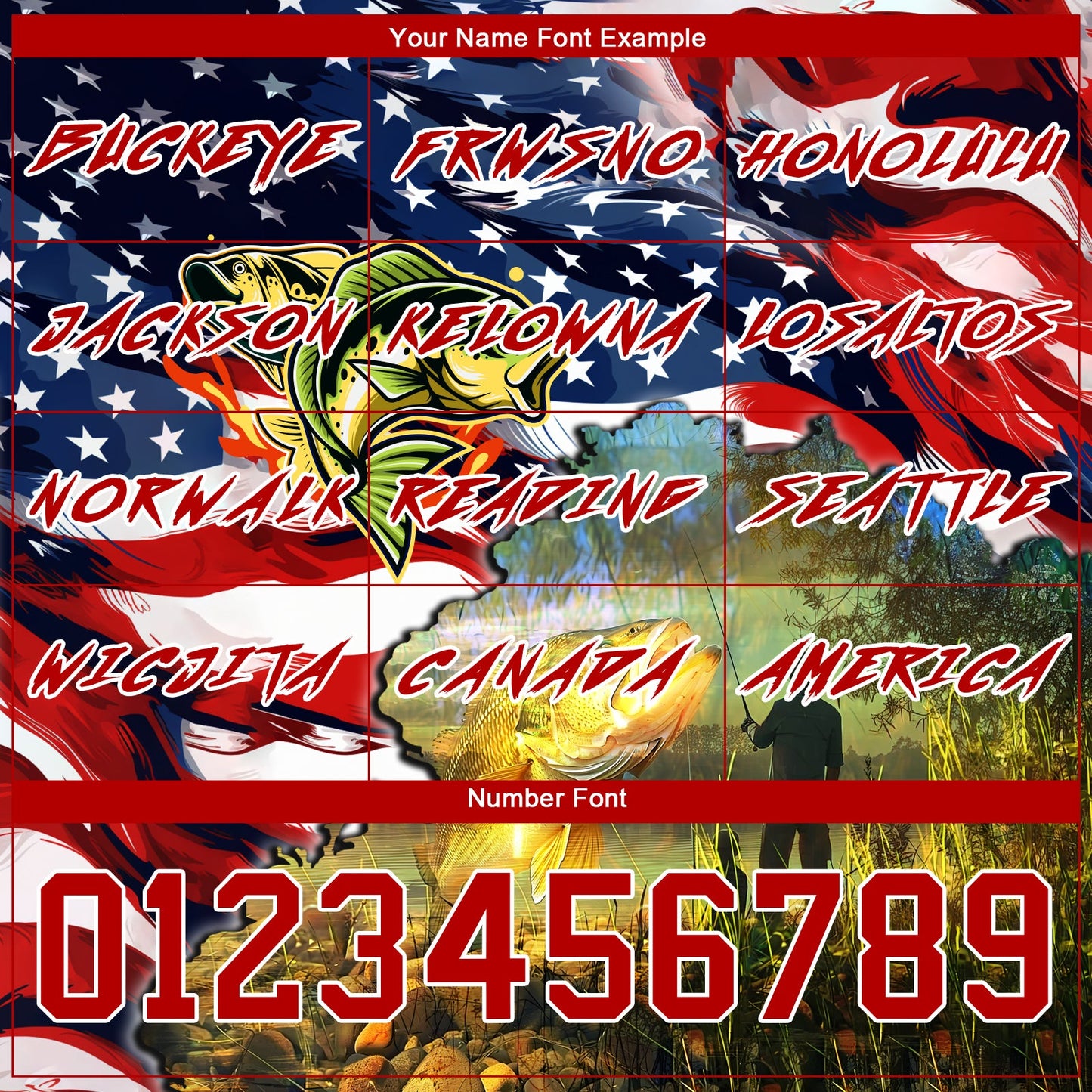 Custom Navy Red-White 3D American Flag And Smallmouth Bass Fish Fishing Sports Pullover Sweatshirt Hoodie view 3