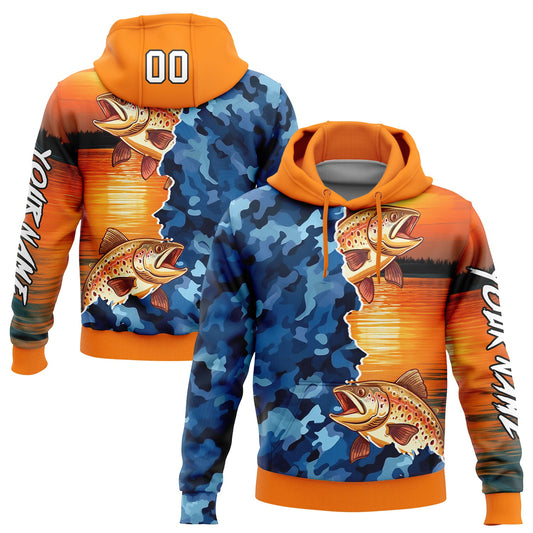 Custom Bay Orange Camo-Black 3D Trout Fish Fishing Sports Pullover Sweatshirt Hoodie - Main View