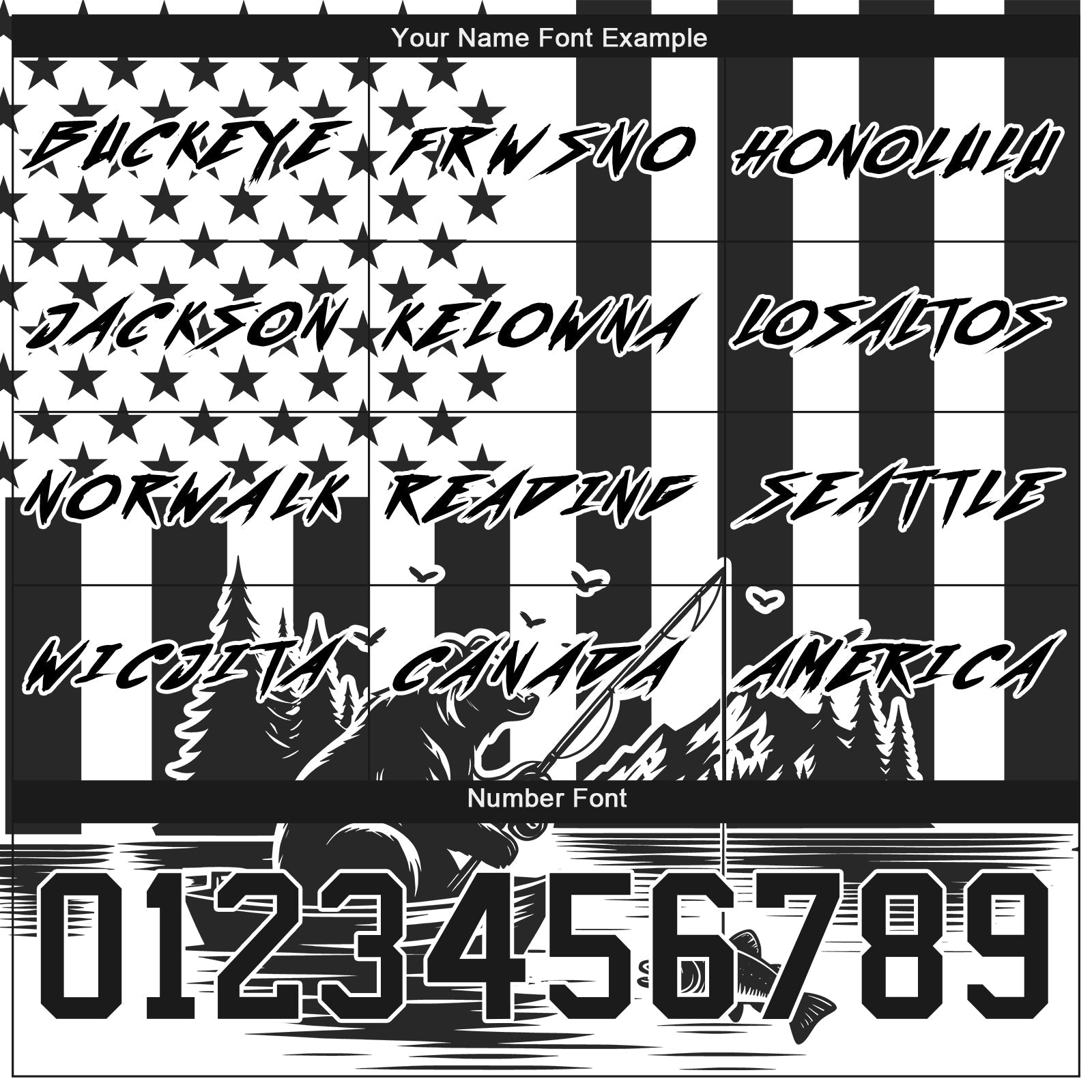 Custom Black White 3D American Flag And Fish Fishing Sports Pullover Sweatshirt Hoodie view 3