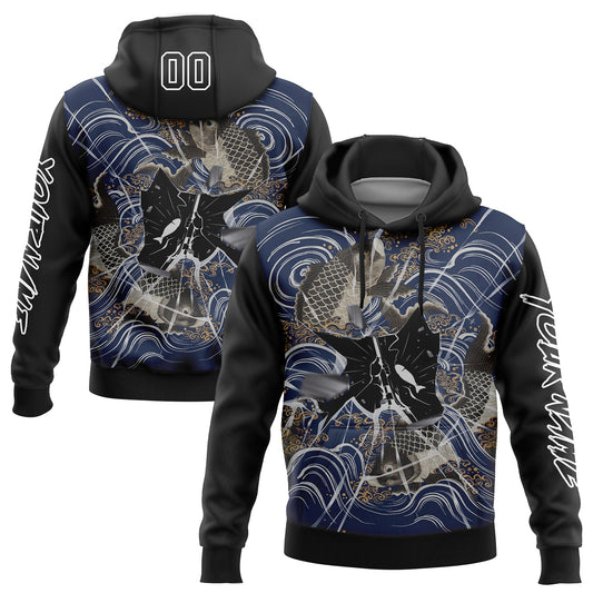 Custom Black White 3D Carp Fish Fishing Sports Pullover Sweatshirt Hoodie - Main View