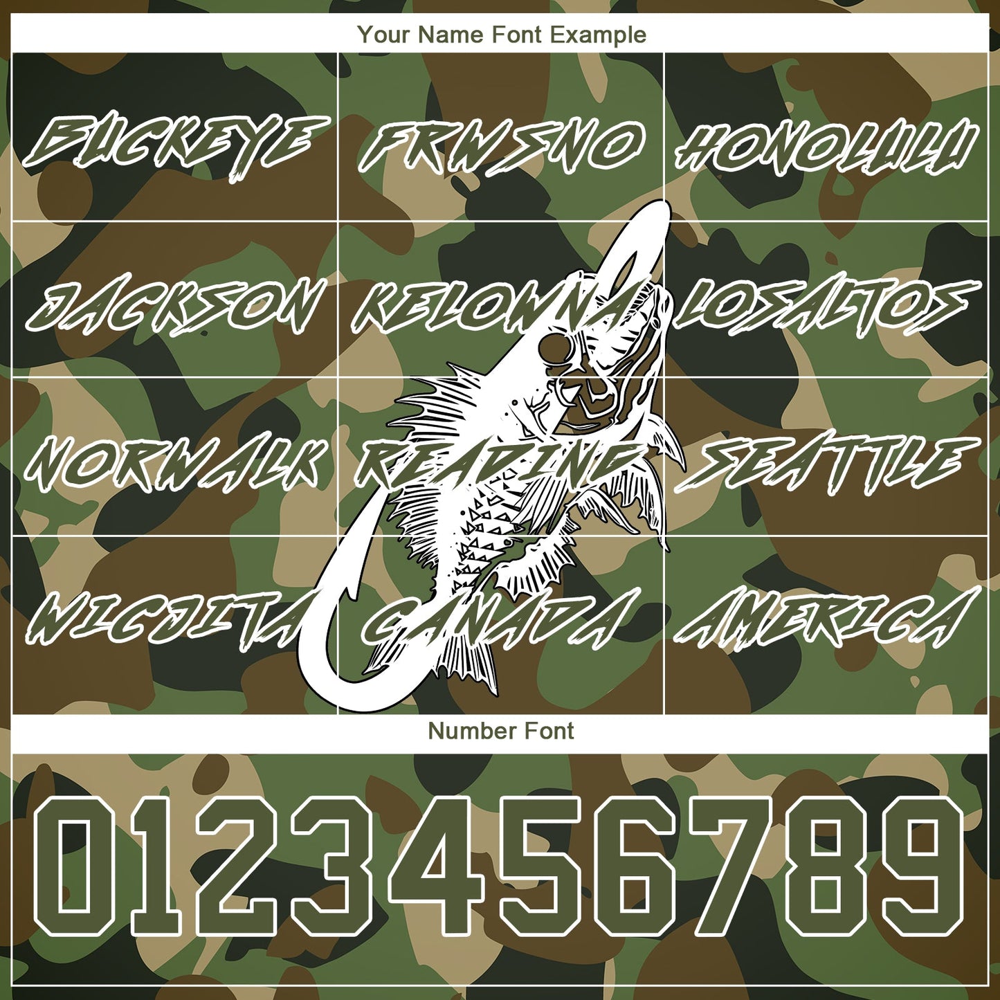 Custom Camo Olive-White 3D Fish Hook Skull Fishing Sports Pullover Sweatshirt Salute To Service Hoodie view 3