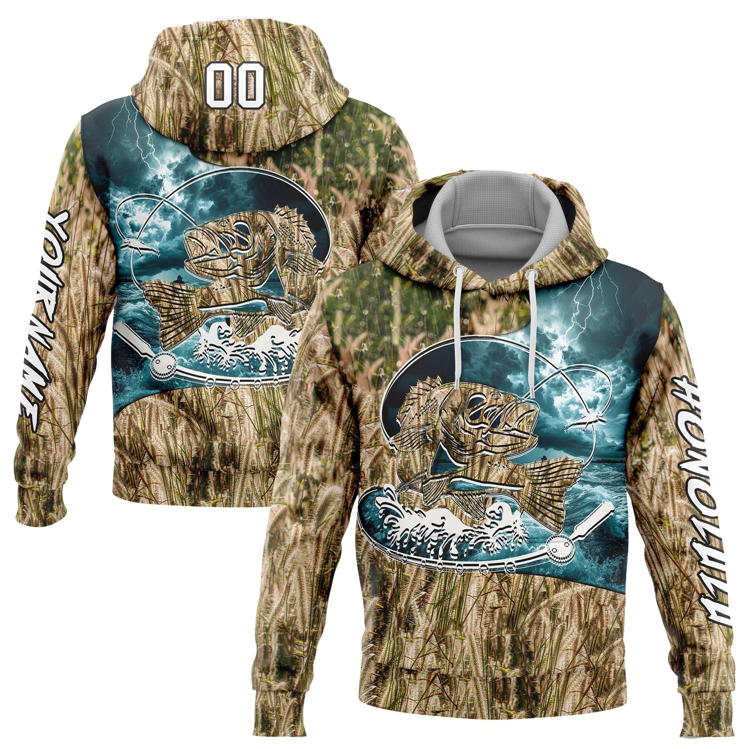 Custom City Cream White-Black 3D Smallmouth Bass Fish Fishing Sports Pullover Sweatshirt Hoodie - Main View