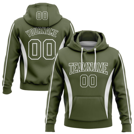 Custom Stitched Olive White 3D Pattern Design Color Blocking Stripe Sports Pullover Sweatshirt Hoodie - Main View