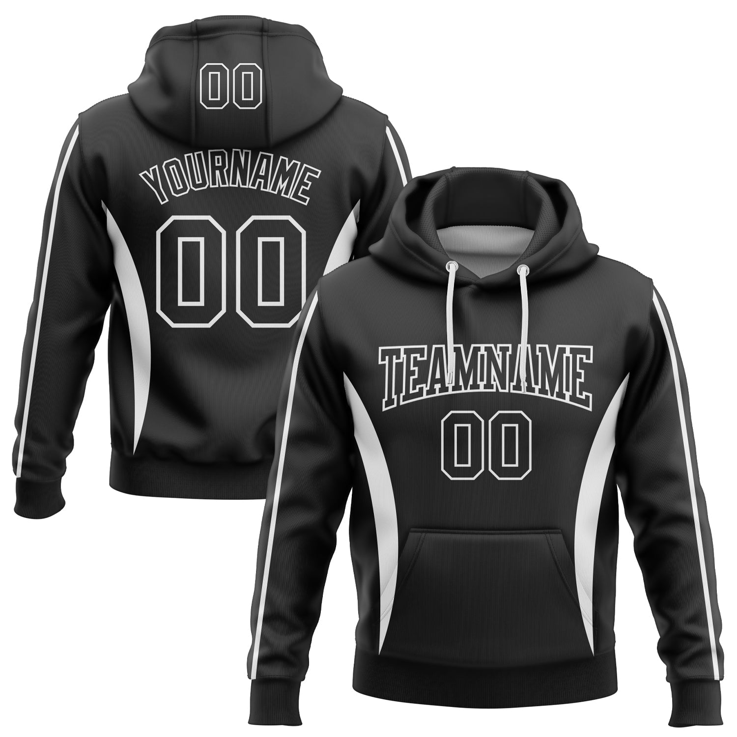 Custom Stitched Black White 3D Pattern Design Color Blocking Stripe Sports Pullover Sweatshirt Hoodie - Main View