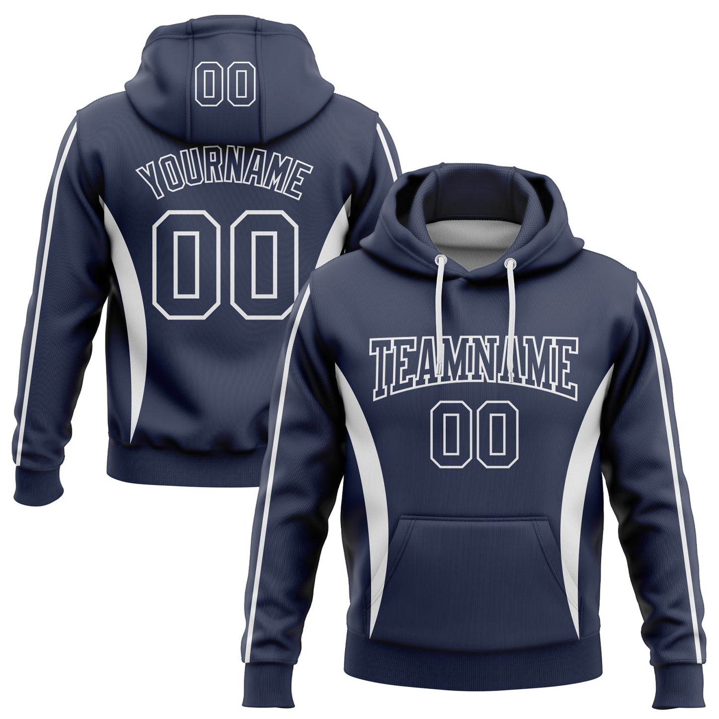 Custom Stitched Navy White 3D Pattern Design Color Blocking Stripe Sports Pullover Sweatshirt Hoodie - Main View