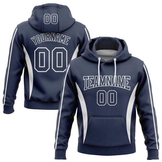Custom Stitched Navy White 3D Pattern Design Color Blocking Stripe Sports Pullover Sweatshirt Hoodie - Main View