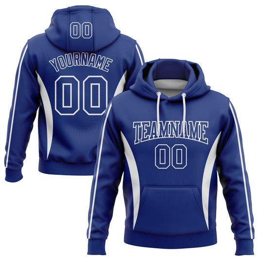 Custom Stitched Royal White 3D Pattern Design Color Blocking Stripe Sports Pullover Sweatshirt Hoodie - Main View