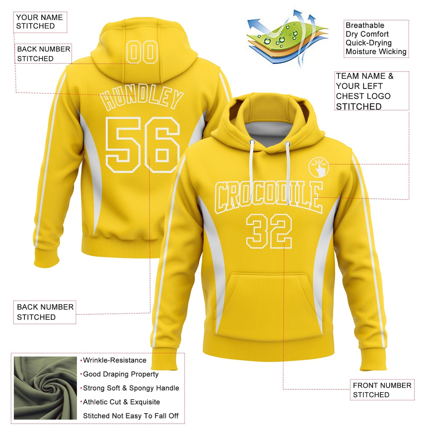 Custom Stitched Gold White 3D Pattern Design Color Blocking Stripe Sports Pullover Sweatshirt Hoodie view 2
