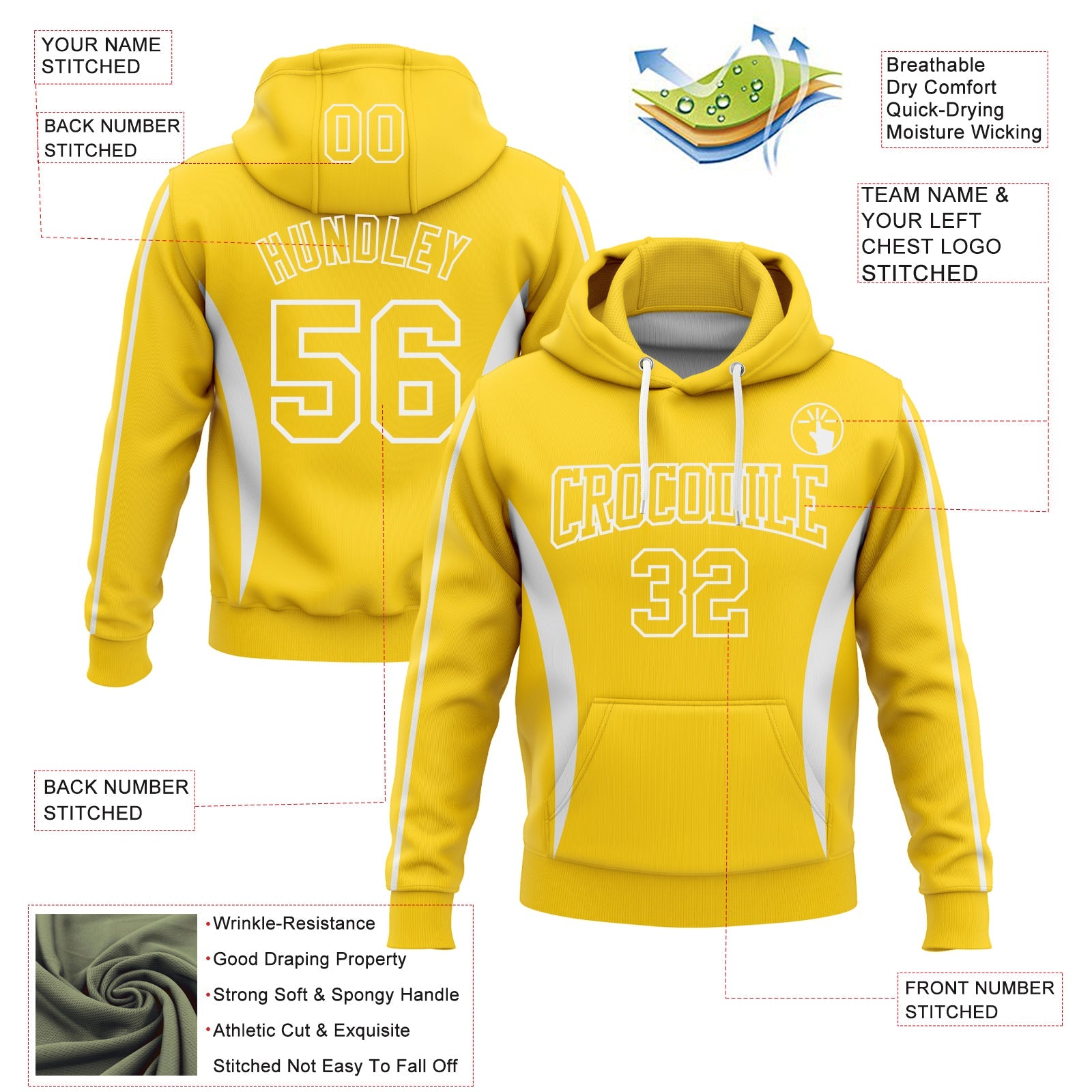 Custom Stitched Gold White 3D Pattern Design Color Blocking Stripe Sports Pullover Sweatshirt Hoodie view 2