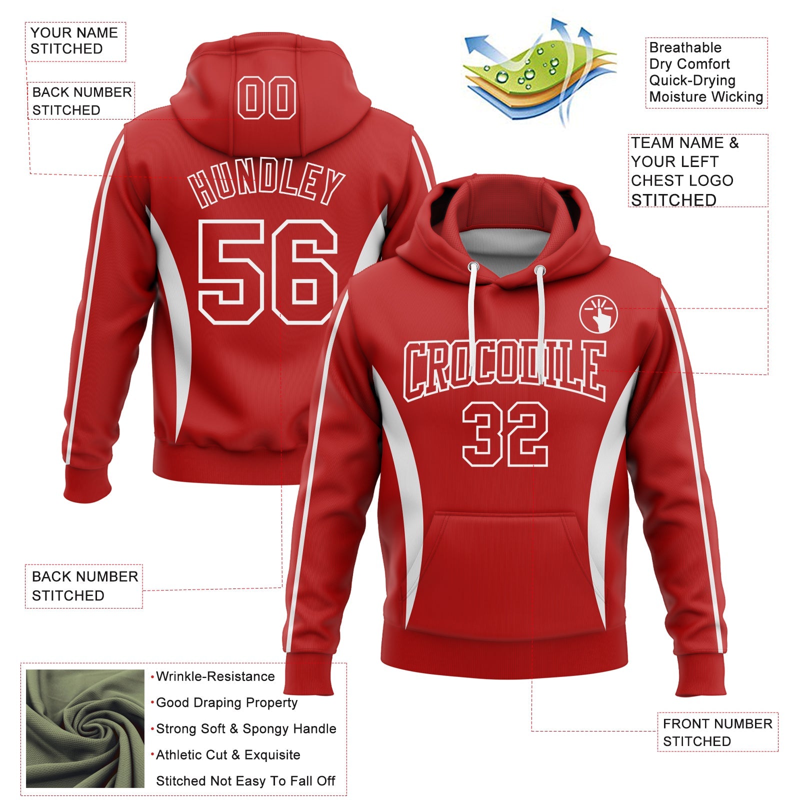 Custom Stitched Red White 3D Pattern Design Color Blocking Stripe Sports Pullover Sweatshirt Hoodie view 2