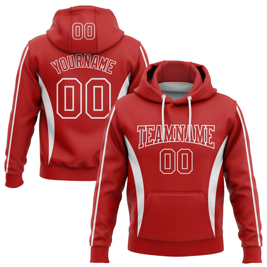 Custom Stitched Red White 3D Pattern Design Color Blocking Stripe Sports Pullover Sweatshirt Hoodie - Main View