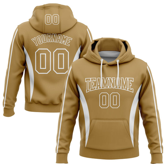 Custom Stitched Old Gold White 3D Pattern Design Color Blocking Stripe Sports Pullover Sweatshirt Hoodie - Main View