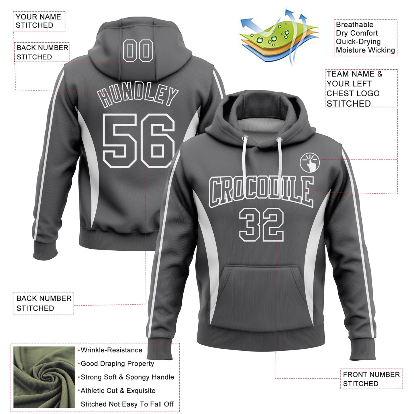 Custom Stitched Steel Gray White 3D Pattern Design Color Blocking Stripe Sports Pullover Sweatshirt Hoodie view 2