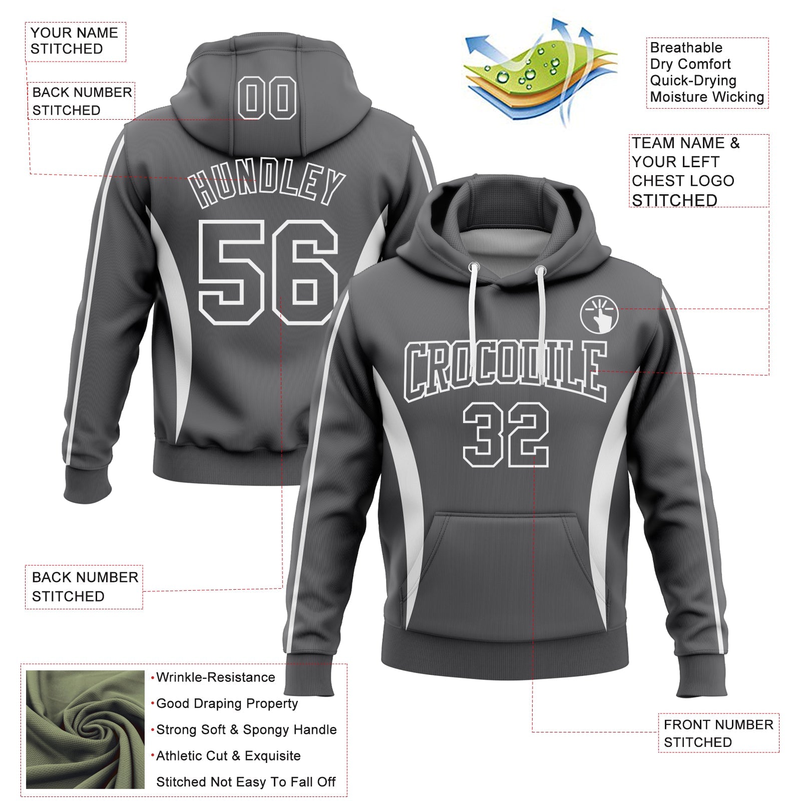 Custom Stitched Steel Gray White 3D Pattern Design Color Blocking Stripe Sports Pullover Sweatshirt Hoodie view 2