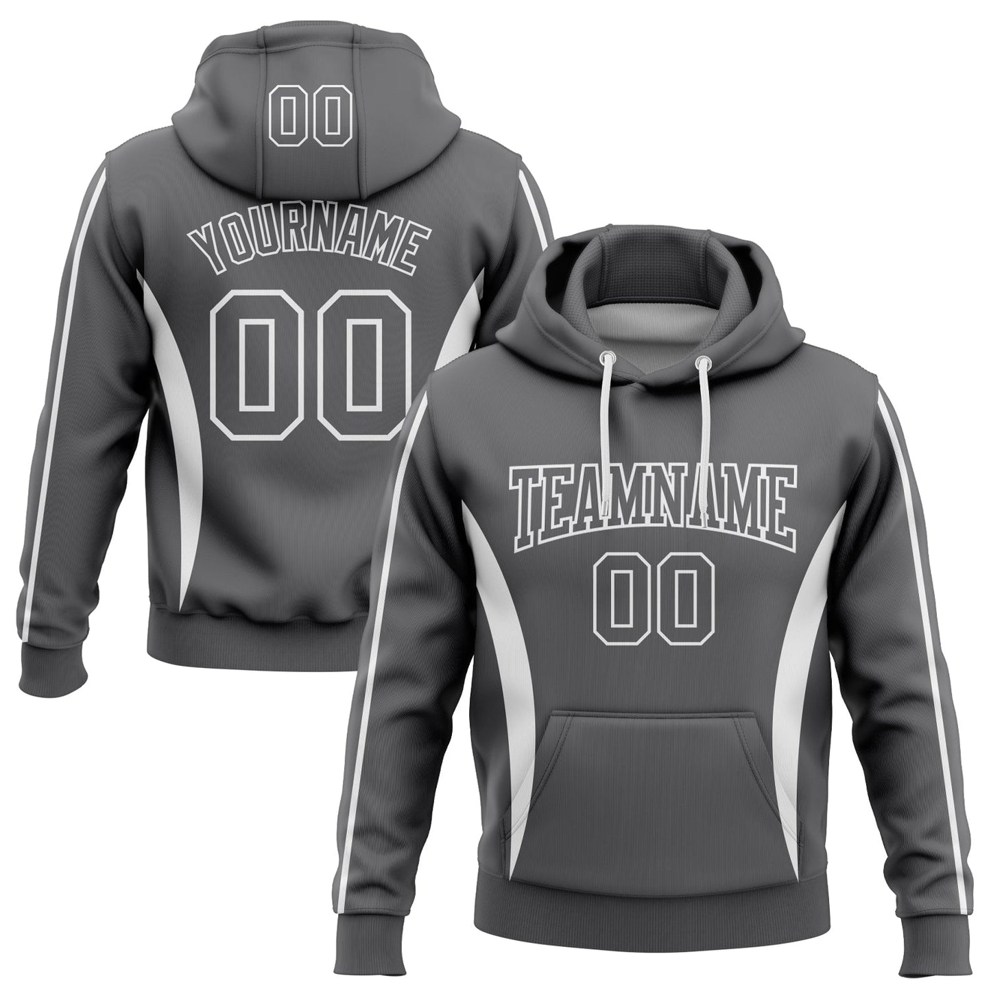 Custom Stitched Steel Gray White 3D Pattern Design Color Blocking Stripe Sports Pullover Sweatshirt Hoodie - Main View