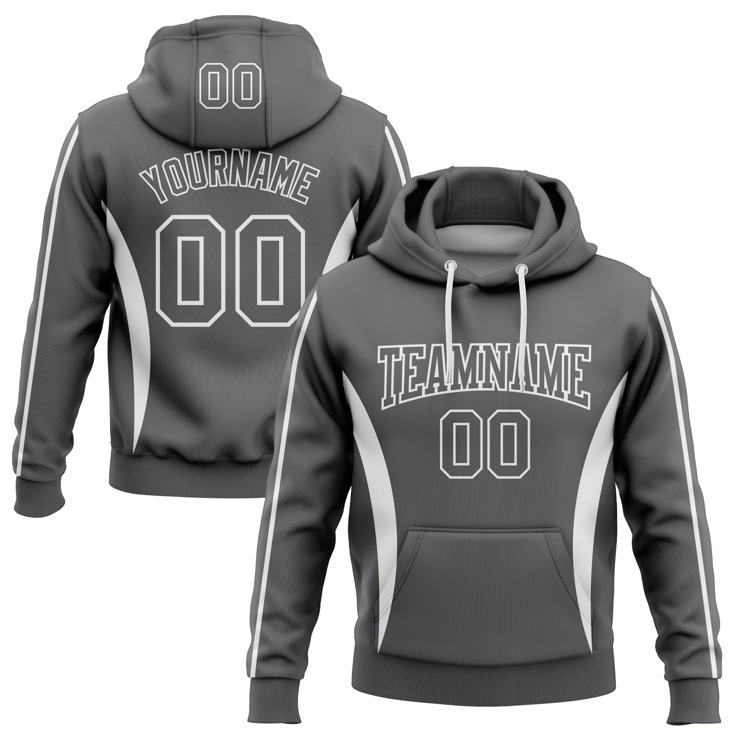 Custom Stitched Steel Gray White 3D Pattern Design Color Blocking Stripe Sports Pullover Sweatshirt Hoodie - Main View