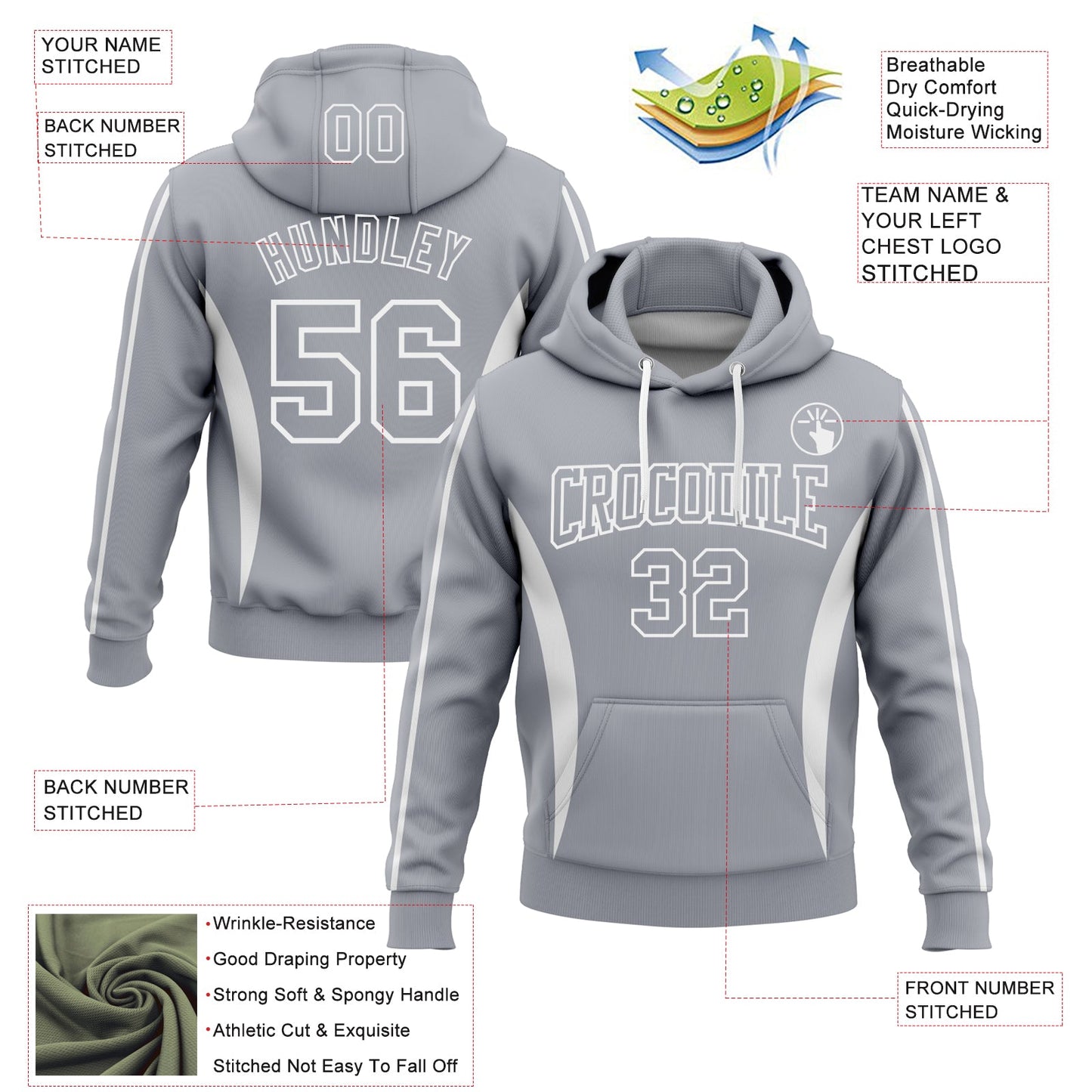 Custom Stitched Gray White 3D Pattern Design Color Blocking Stripe Sports Pullover Sweatshirt Hoodie view 2