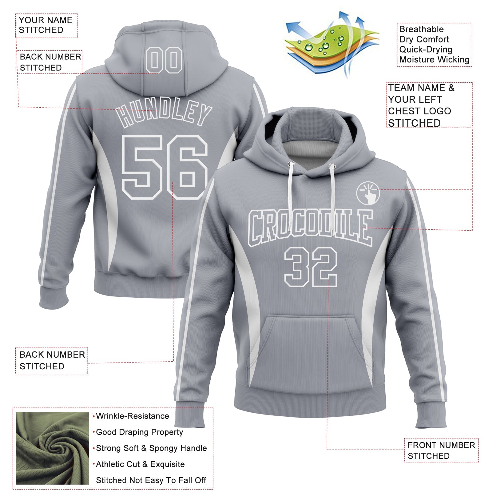 Custom Stitched Gray White 3D Pattern Design Color Blocking Stripe Sports Pullover Sweatshirt Hoodie view 2