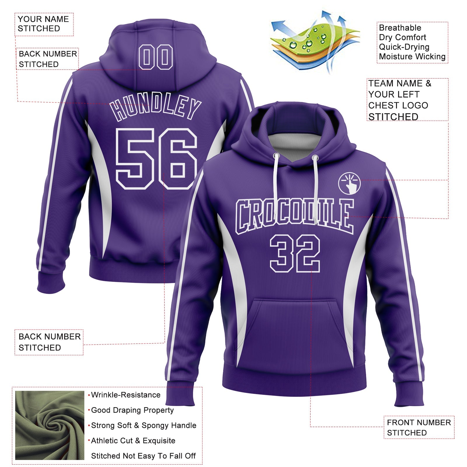 Custom Stitched Purple White 3D Pattern Design Color Blocking Stripe Sports Pullover Sweatshirt Hoodie view 2