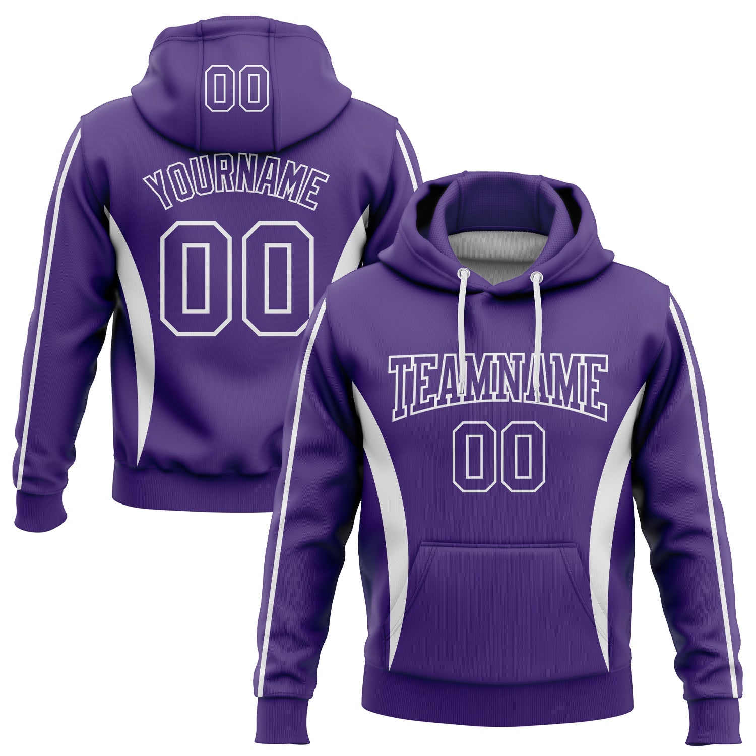 Custom Stitched Purple White 3D Pattern Design Color Blocking Stripe Sports Pullover Sweatshirt Hoodie - Main View