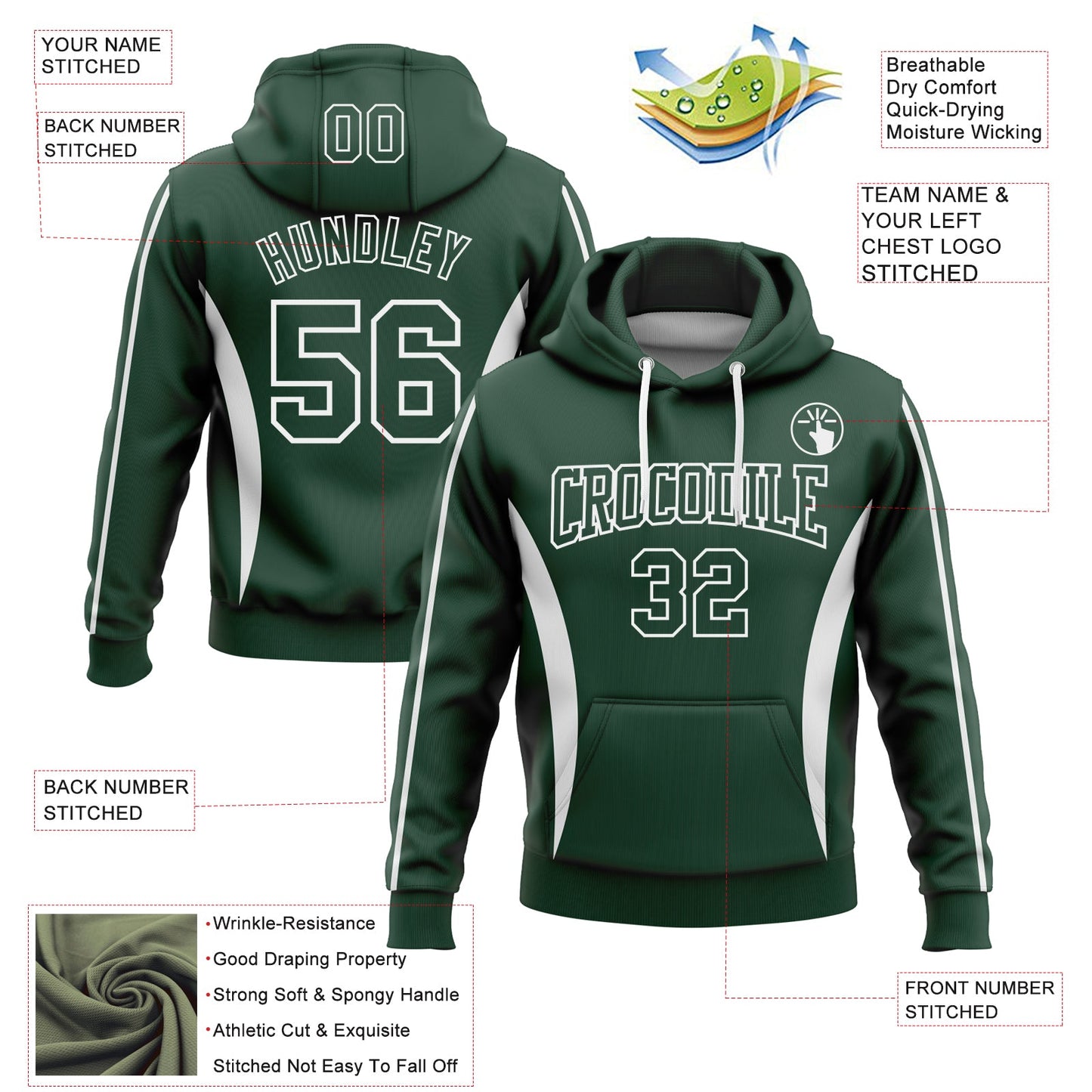 Custom Stitched Green White 3D Pattern Design Color Blocking Stripe Sports Pullover Sweatshirt Hoodie view 2