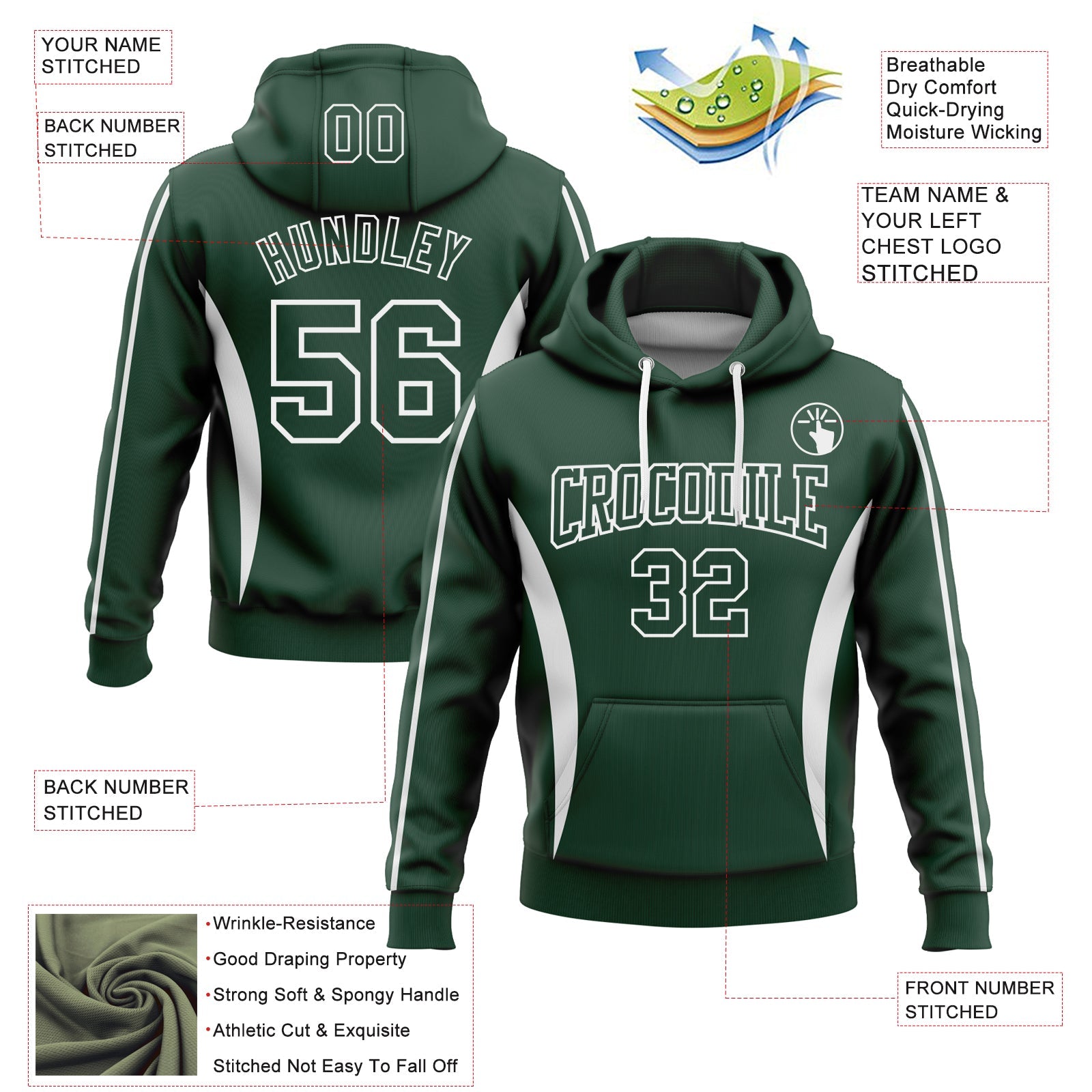 Custom Stitched Green White 3D Pattern Design Color Blocking Stripe Sports Pullover Sweatshirt Hoodie view 2