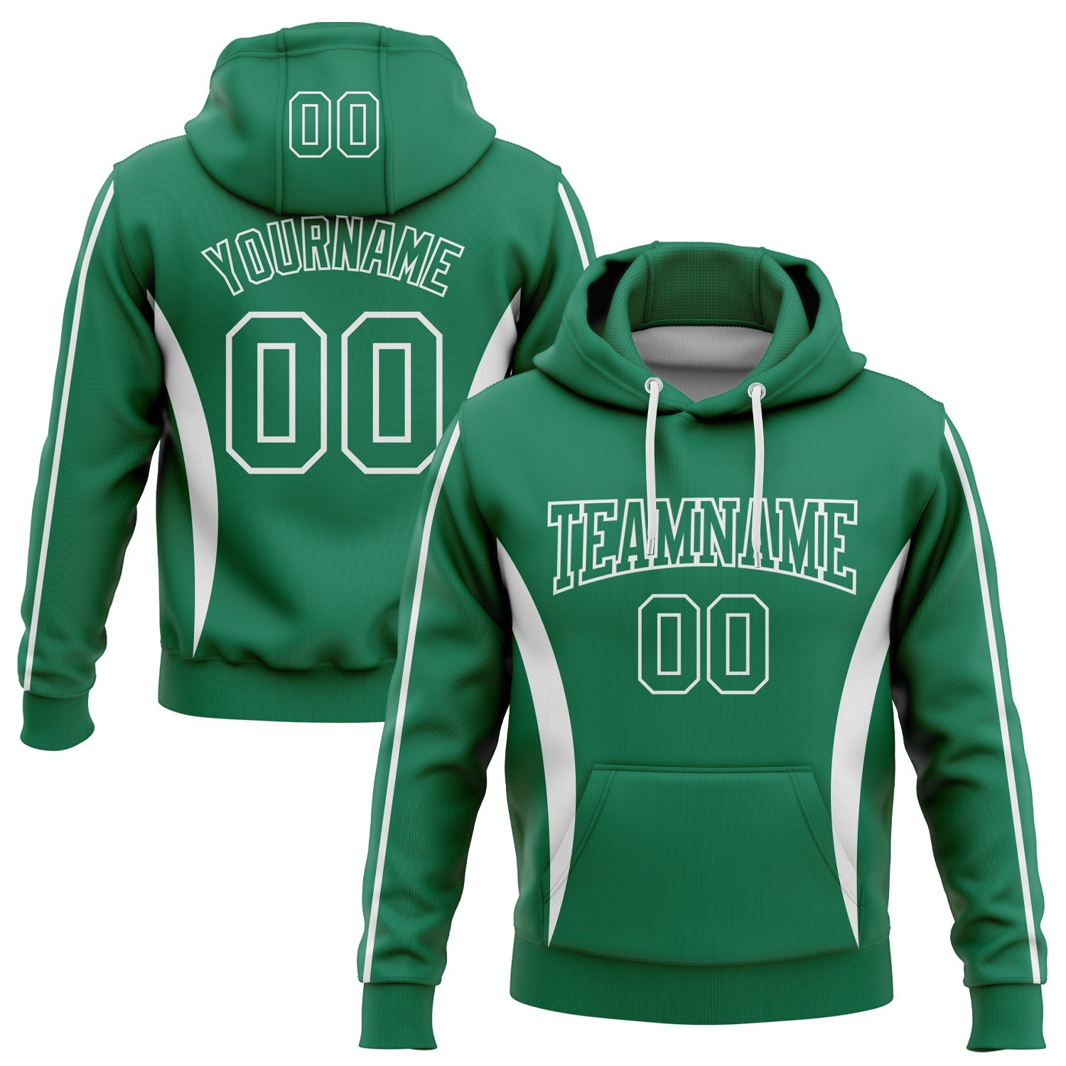 Custom Stitched Kelly Green White 3D Pattern Design Color Blocking Stripe Sports Pullover Sweatshirt Hoodie - Main View
