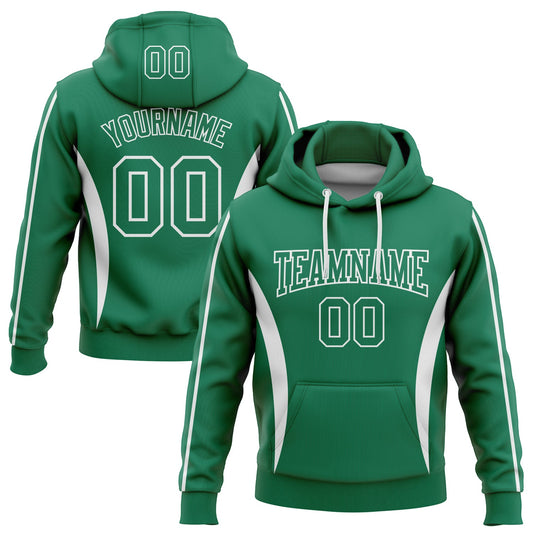Custom Stitched Kelly Green White 3D Pattern Design Color Blocking Stripe Sports Pullover Sweatshirt Hoodie - Main View