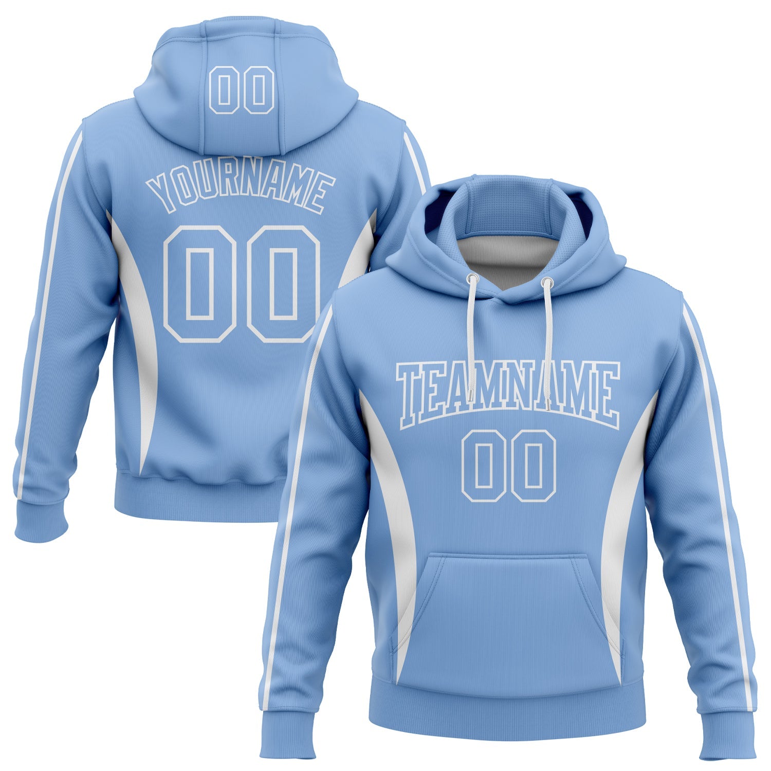 Custom Stitched Light Blue White 3D Pattern Design Color Blocking Stripe Sports Pullover Sweatshirt Hoodie - Main View