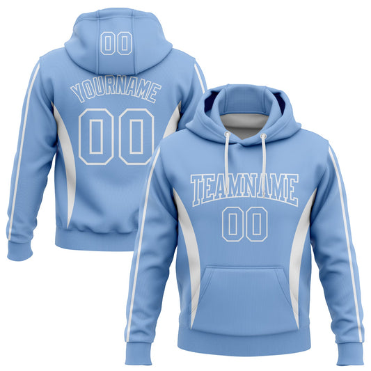 Custom Stitched Light Blue White 3D Pattern Design Color Blocking Stripe Sports Pullover Sweatshirt Hoodie - Main View