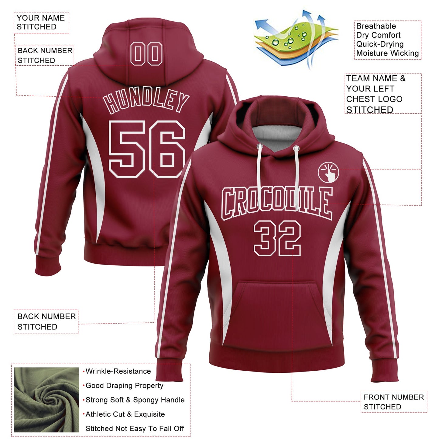 Custom Stitched Crimson White 3D Pattern Design Color Blocking Stripe Sports Pullover Sweatshirt Hoodie view 2