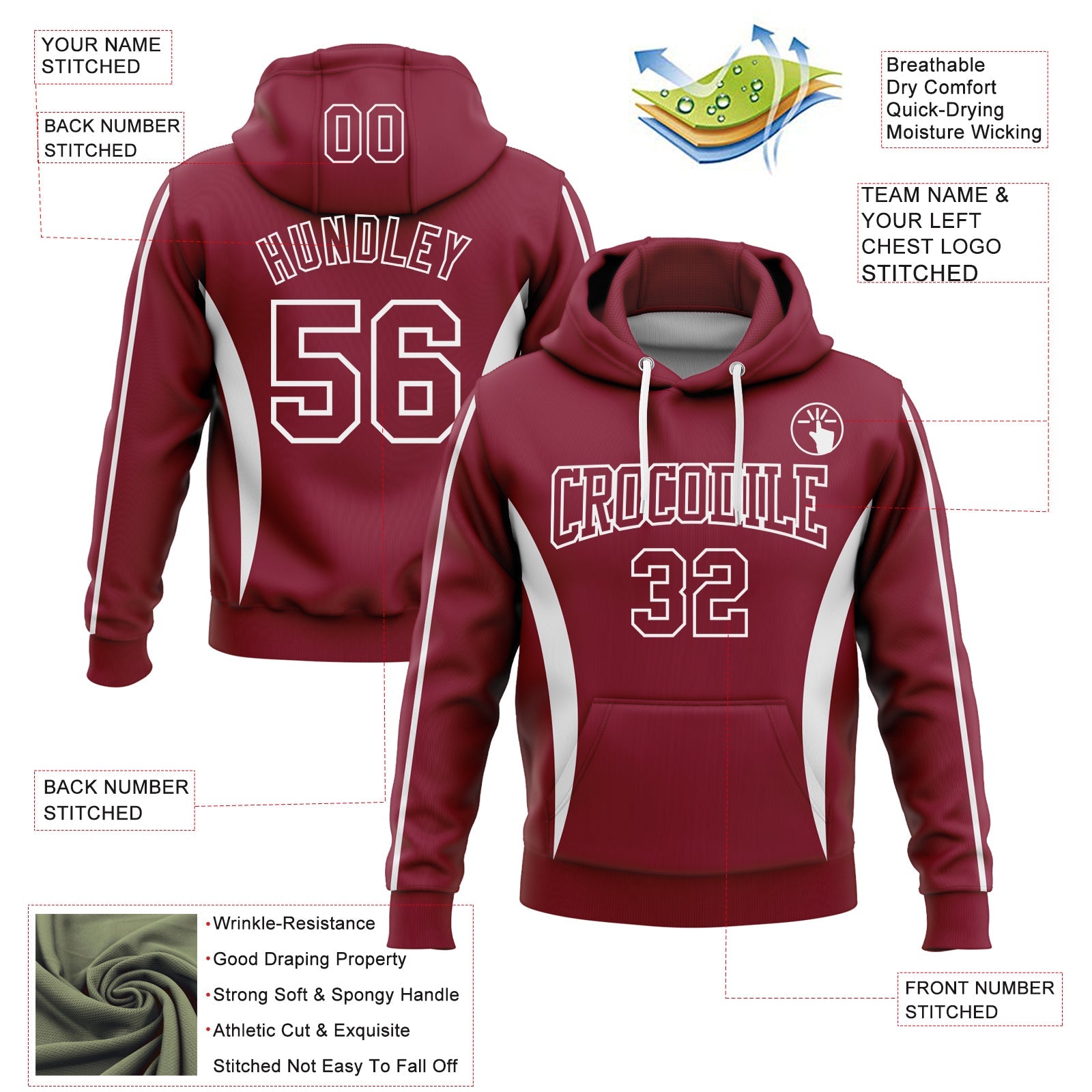Custom Stitched Crimson White 3D Pattern Design Color Blocking Stripe Sports Pullover Sweatshirt Hoodie view 2