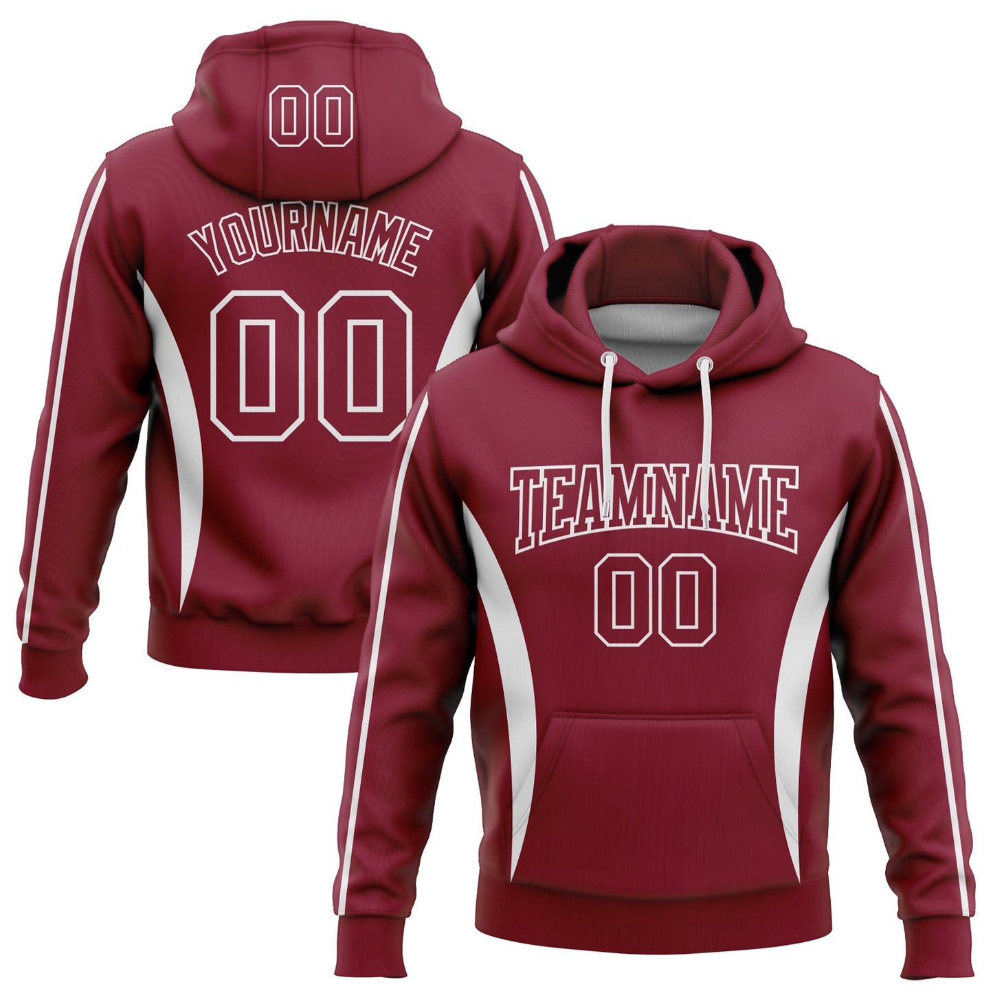 Custom Stitched Crimson White 3D Pattern Design Color Blocking Stripe Sports Pullover Sweatshirt Hoodie - Main View