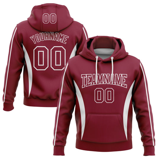 Custom Stitched Crimson White 3D Pattern Design Color Blocking Stripe Sports Pullover Sweatshirt Hoodie - Main View