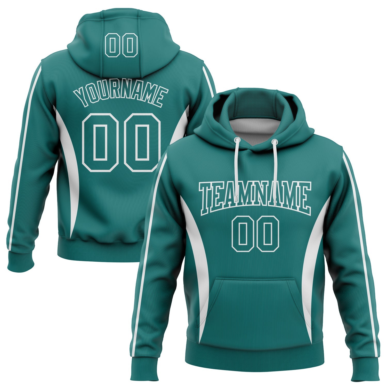 Custom Stitched Teal White 3D Pattern Design Color Blocking Stripe Sports Pullover Sweatshirt Hoodie - Main View