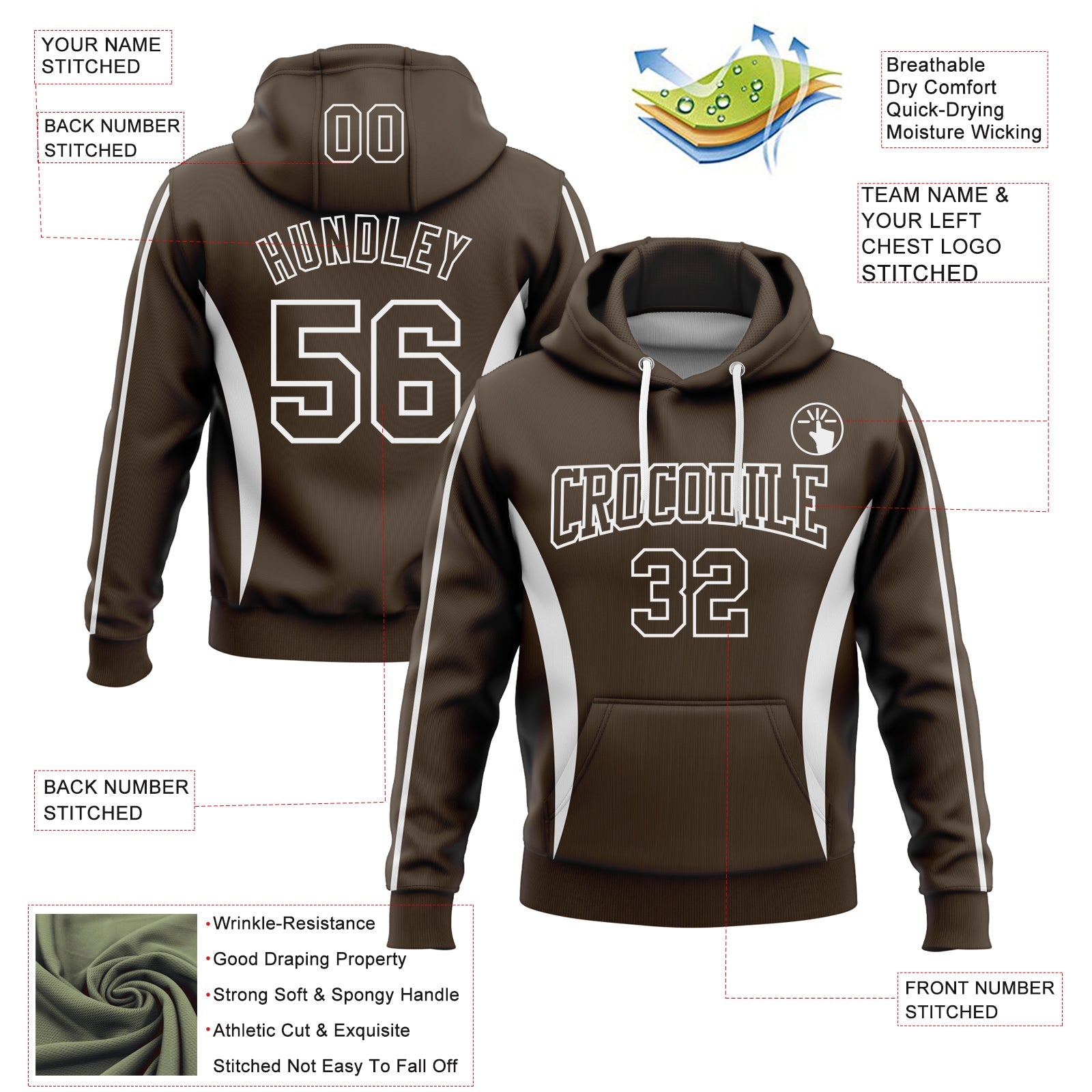 Custom Stitched Brown White 3D Pattern Design Color Blocking Stripe Sports Pullover Sweatshirt Hoodie view 2