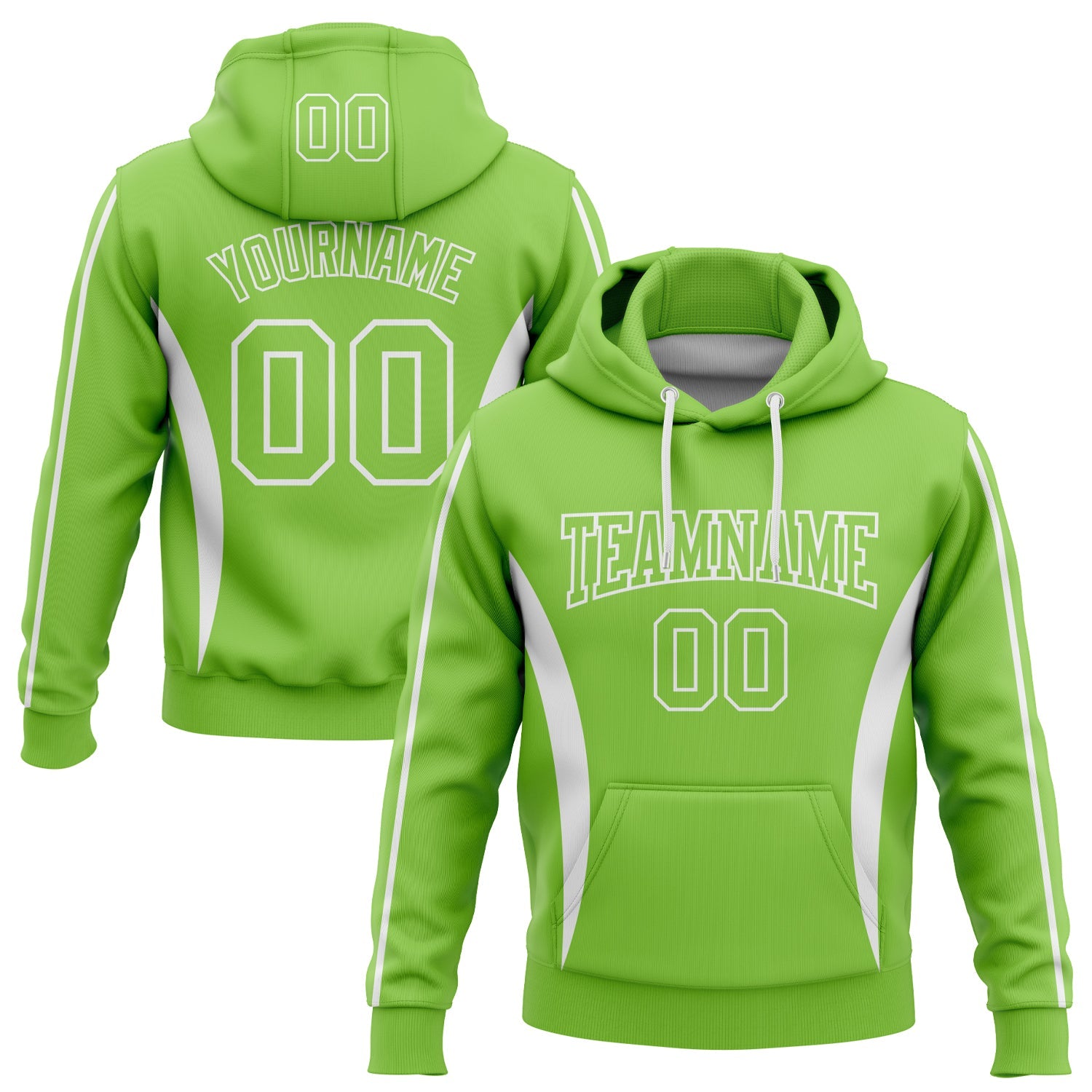 Custom Stitched Neon Green White 3D Pattern Design Color Blocking Stripe Sports Pullover Sweatshirt Hoodie - Main View