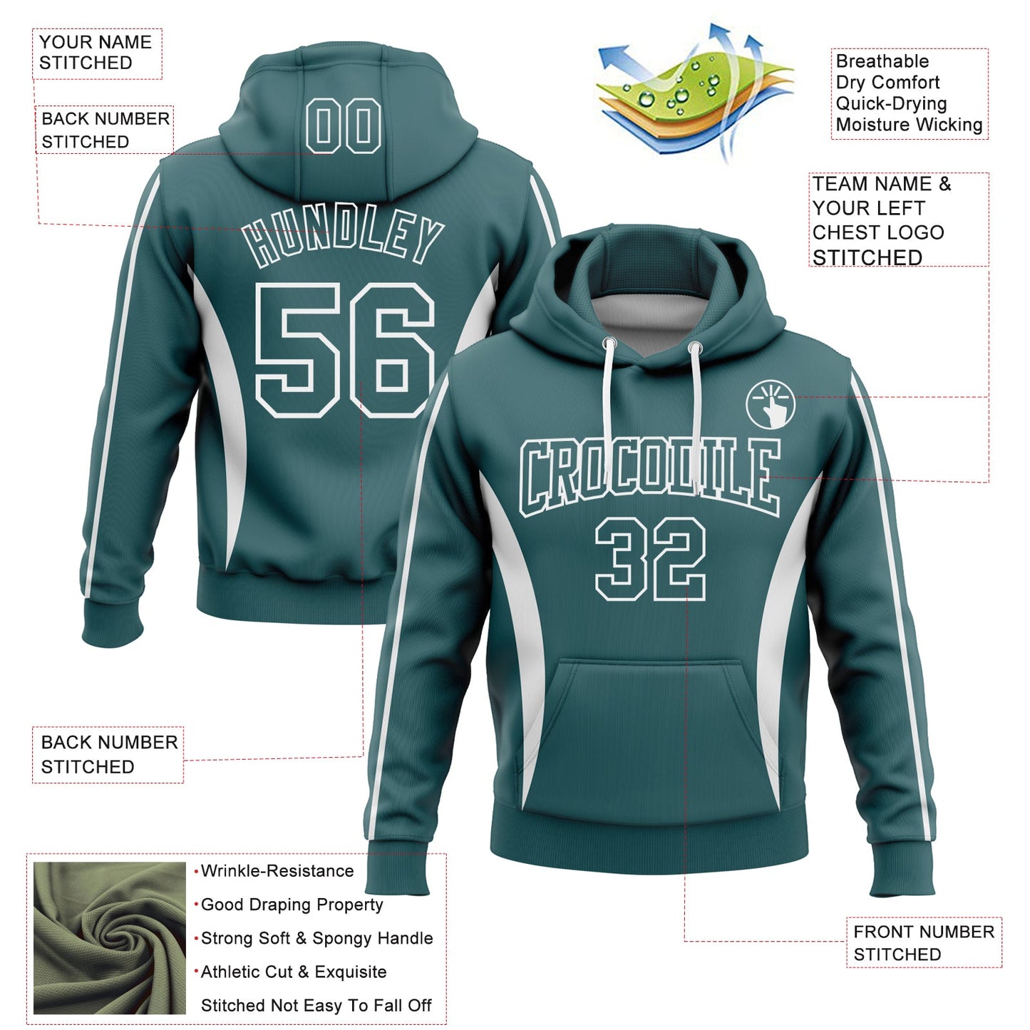 Custom Stitched Midnight Green White 3D Pattern Design Color Blocking Stripe Sports Pullover Sweatshirt Hoodie view 2